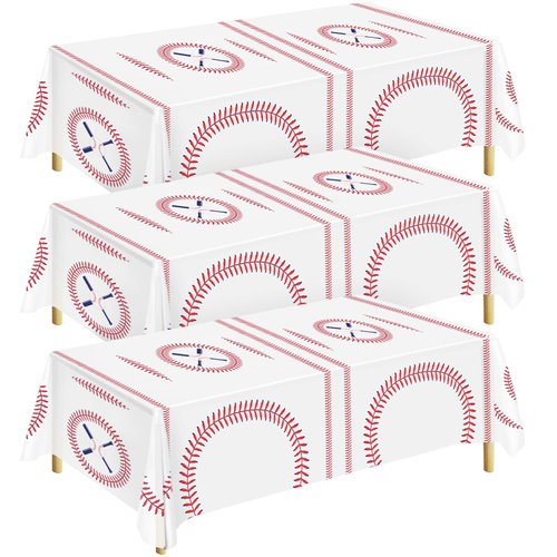 durony 3 Packs Baseball Tablecloth 108 x 54 Inch Plastic Baseball Table Cover Party Tableware for Baseball Theme Birthday Party Supplies