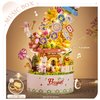 MEIEST Falls Building Blocks Rotating Music Box Set,Candy Flower Bonsai Botanical Collection with Light,Home Decor (Flower)