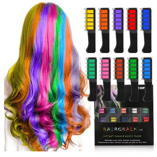 Colorful Hair Chalk Comb, Temporary Bright Hair Color Dye for Girls and Kids, Washable Hair Chalk...