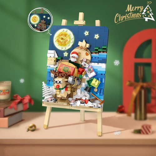 Mini Building Sleigh Buggy 3D Painting Block Set, 646PCS DIY Creative Stereograph Building Model Kit, MOC Construction Toy for Christmas Gifts, Not Compatible with Maior Brands Building Bricks