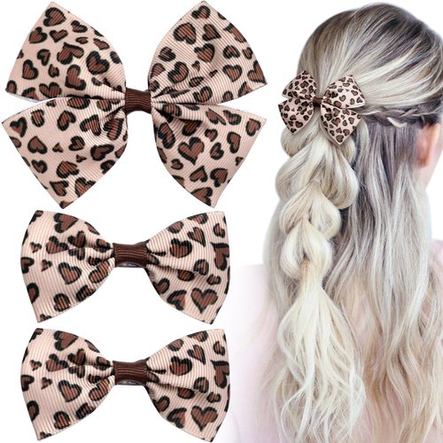 SmallCat 3 PCS Leopard Hair Bow Clips, Cute Women Leopard Print Hair Bow Barrettes, Vintage Bowknot Spring Snap Hair Clips for Long Hair (2 Styles)