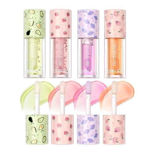 DEERWIN Hydrating Lip Glow Oil Set - 4 PCS Fruit Extract Moisturizing Plumping Clear Lip Oil Lipg...