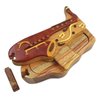 Saxophone with Musical Notes All Natural Exotic Woods Puzzle Box, 7 x 3.5 x 2 with Sliding Wooden Magnetic Key Lock, Sliding Cover and Inner Lid to Hidden Compartment. Hand-Made Wood Onlay Design