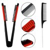 Honeydak Double Brush Boar Bristle Clamp Comb with Alligator Clips, Rat Tail Comb for Hair Styling (Red Black)