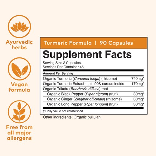Organic India Turmeric Curcumin Herbal Supplement - Joint Mobility & Support, Immune System Support, Healthy Inflammatory Response, Whole Root Supplement, Organic Trikatu - 90 Capsules
