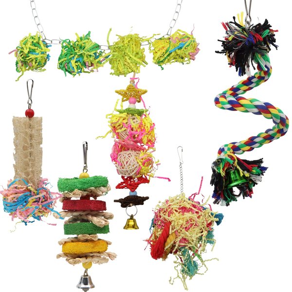 ZOCONE 6 Pcs Bird Toys, Bird Foraging Chewing Toys, Parrot Cage Shredder Toy, Loofah Hanging Parakeet Toys, Climbing Cotton Rope Toy for Cockatiels, Medium/Small Parrots, Finch, Lovebirds, Budgie