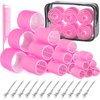 Rollers Hair Curlers, IKOCO 4 Sizes Hair Rollers Set Includes 60mm 48mm 36mm 25mm Self Grip Hair Roller for Long Hair Short Bangs with 12Pcs Roller Clips, Clear Toiletry Bag and Rat Tail Comb