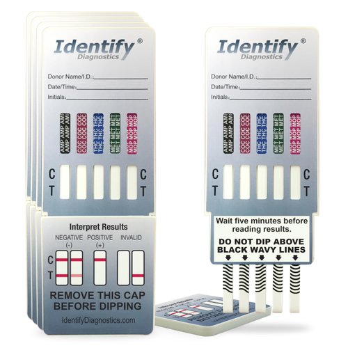 Identify Diagnostics Drug Test Cards | 5 Pack | 5 Panel Dip CLIA Waived Instant Urine Marijuana Drug Test Dip Kit for AMP,COC,MET,MOP|OPI,THC