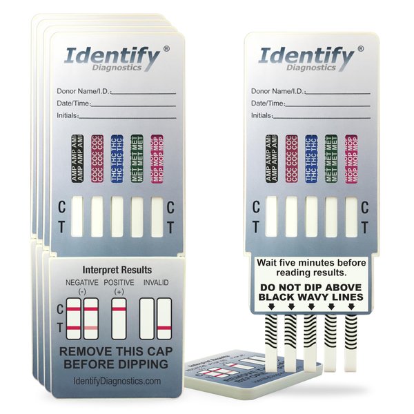 Identify Diagnostics Drug Test Cards | 5 Pack | 5 Panel Dip CLIA Waived Instant Urine Marijuana Drug Test Dip Kit for AMP,COC,MET,MOP|OPI,THC