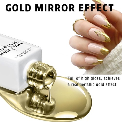 HOSAILY 12ml Metallic Painting Nail Gel, Mirror Gold Gel Liner Nail Art Soak off UV/LED, Upgrade Painted Glossy Gel Mirror Nail Polish for Salon Home DIY Nail Manicure Painting Decoration