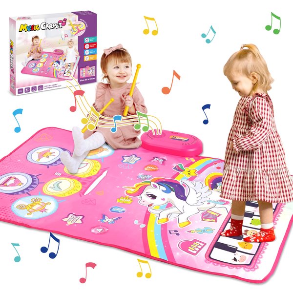 3 in 1 Piano Drum Babies Play Mat, Piano Keyboard & Drum Animal Touch Unicorn Toys for Girls, Baby Toys for 1 Year Old Toddler Girl Toy Age 1-2 Birthday Gifts for 1 2 3 Year Old Girls (Unicorn Pink)