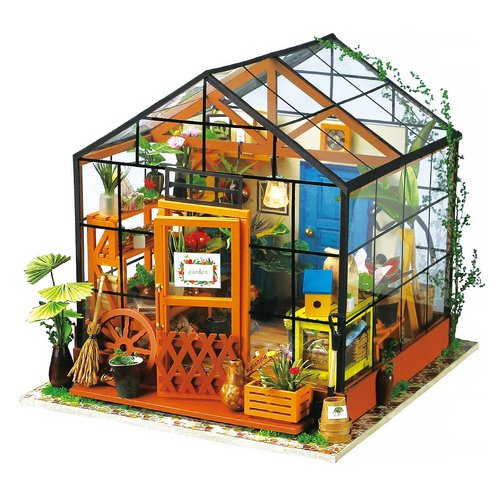 Hands Craft DIY Miniature Dollhouse Kit - Cathy's Flower House 3D Model Tiny House Building with LED Lights Wood Prefabricated Pieces Puzzle 1:24 Scale Crafts for Adults and Teens DG104