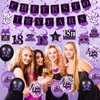 Purple 18th Birthday Decorations for Girls Boys Purple Black 18th Birthday Banner Hanging Swirls 18th Birthday Balloons Happy 18th Birthday Cake Topper for Purple Cheer to 18 Years Party Supplies