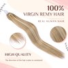 KiiKiiGirl Virgin Microlink Hair Extensions - Human Hair,16inch Micro link Hair Extensions Human Hair Micro Beads Hair Extensions Human Hair Chocolate Brown to Caramel Blonde 30G/Pack