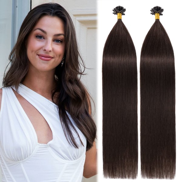 MY-LADY U Tip Hair Extensions Human Hair Dark Brown 18 Inch 50G 50Strands K Tip Keratin Bond Hair Extensions Fusion Utip Ktip Pre Bonded Hair Extensions Real Remy Hair
