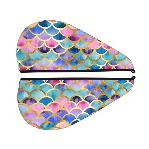Fiephvsa Unisex Mermaid Scale Colorful Hair Drying Towels Coral Velvet Head Towel Cap Soft Hair Wrap with Button 1pcs for Home Travel