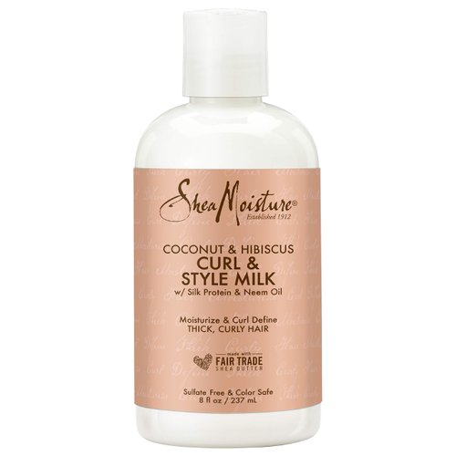 SheaMoisture Fair Trade Sulfate Free Coconut Hibiscus Curl & Style Milk with Silk Protein & Neem Oil For Thick, Defined, Curly Hair 8 oz