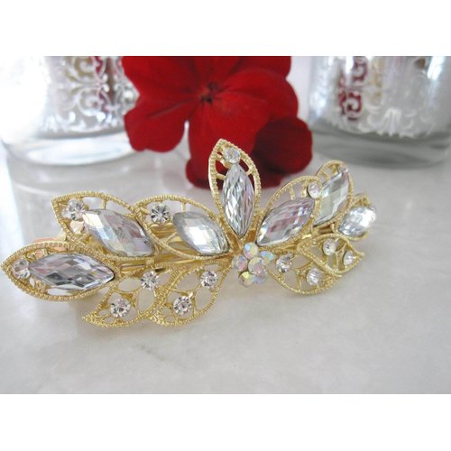 Generic Flower shaped crystal hair barrette clip bridal clip bridal barrette Set: B (Primary color: Gold)
