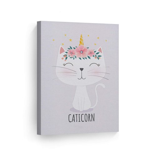 Smile Art Design Cute Caticorn Unicorn Wall Decor Unicorn Gift Purple Background Canvas Print Kids Room Decor Wall Art Baby Room Decor Nursery Decor Ready to Hang Made in The USA- 17x11