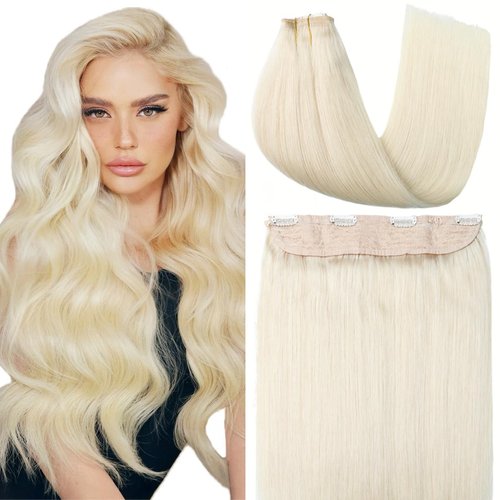VINBAO Wire Hair Extensions Human Hair Platinum Blonde Wire Hair Extensions Blonde Fishing Line Hair Extensions Adjustable Wire Extensions Blonde Hair Extensions 85g 22inch (wire#60 22in)