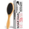 Bossman Men's Boar and Nylon Bristle Hair and Beard Brush - Detangling & Straightening Wooden Oval Wet Brush - Ergonomic Bamboo Design