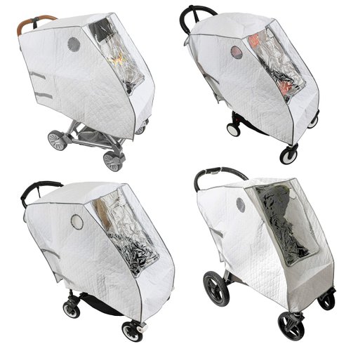 Masirs Baby Stroller Rain Cover - Universal Size, Provides Extra Warmth & Shields Child from Wind & Rain. Mesh Material for Ventilation & Reflective Trimming for Night Visibility. (White, Quilted)