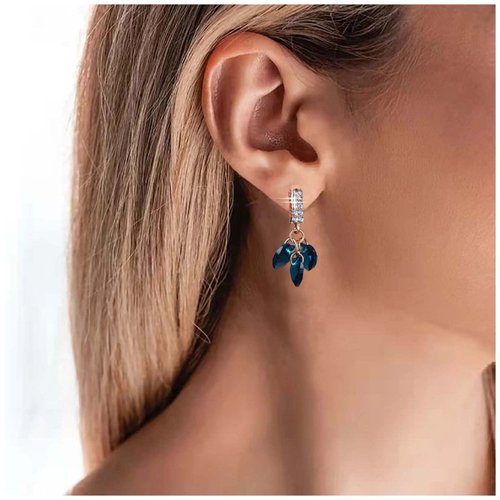 Aneneiceera Boho Sapphire Tassel Earrings Blue Crystal Heart Earrings Gold Cz Bar Stud Earrings Blue Cz Heart Drop Earrings Blue Rhinestone Earrings Jewelry for Women