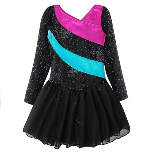 leotards for girls ballet black long sleeve dancewear teens big girls leotard dance costumes 12t girls gymnastics apparel (160(12-13Y), Black-hotpink)