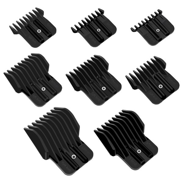 8 Pack Clipper Guards for Wahl Detailer & Andis T Outliner & BaByliss PRO, 1/32" to 11/4" Universal Hair Clipper Guards Set, Snap-on Blade Attachment Combs with Springs for Most Hair Clippers, Black