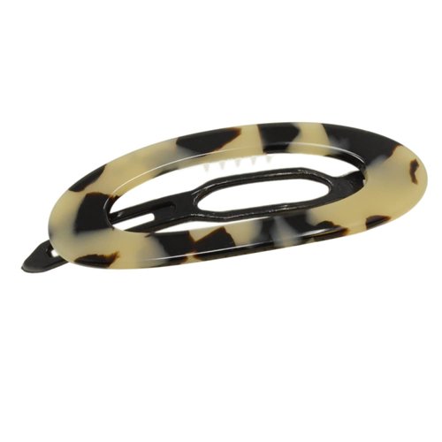 French Amie Oval Cut Out White Tokyo Small 2.5” Handmade Celluloid Side Slide Snap Hair Clip Barrette for Women and Girls