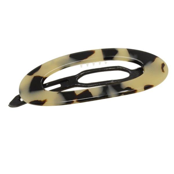 French Amie Oval Cut Out White Tokyo Small 2.5” Handmade Celluloid Side Slide Snap Hair Clip Barrette for Women and Girls