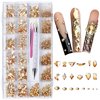 AMLAVIFISH Rhinestones for Nails, 6080Pcs Gold Nail Art Rhinestones Kit, Gold Gems for Nails, Crystals Diamonds for Nail Art Design, Mix Sizes Nail Gems(Picking Pen and Tweezers Included)