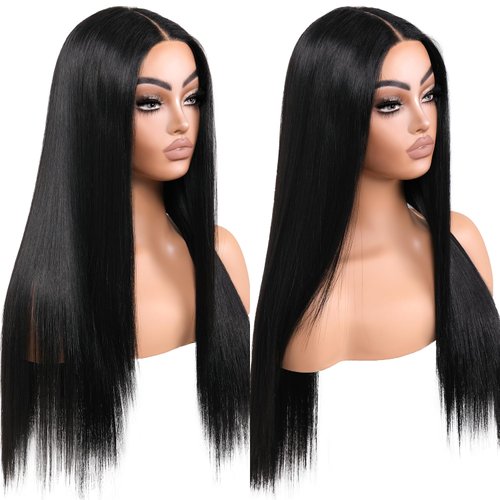 ENCOUNTERU Lace Front Wig Straight Wigs for Women 1b Jet Black Synthetic Lace wigs Long Straight 13X5X1 HD Lace Wig Natural Looking Ready to Go Glueless Wig for Daily Use