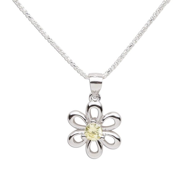 Girls Sterling Silver Daisy Simulated November Birthstone Necklace for Children