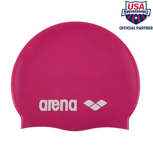 Arena Classic Unisex Soft Silicone Swim Cap for Women and Men, Intensive Training and Racing Comfortable Non-Slip Long Hair Swimming Hat, Fuchsia/White