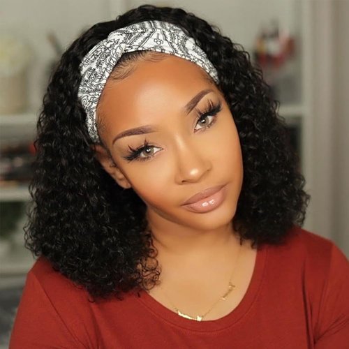 Curly Headband Wig Human Hair None Lace Front Curly Wigs for Black Women Human Hair Glueless 100% Brazilian Virgin Hair Machine Made Head Band Wig 150% Density