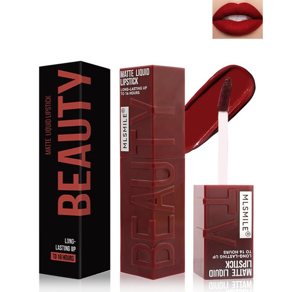 Matte Liquid Lipstick for Women, Highly Pigmented Lip Tint Stain, Super Velvet Matte Dark Red Lip Gloss, Up to 16H Wear, Long Lasting Waterproof Non-Stick Cup Lip Color Stay,Christmas Makeup Gift-06#
