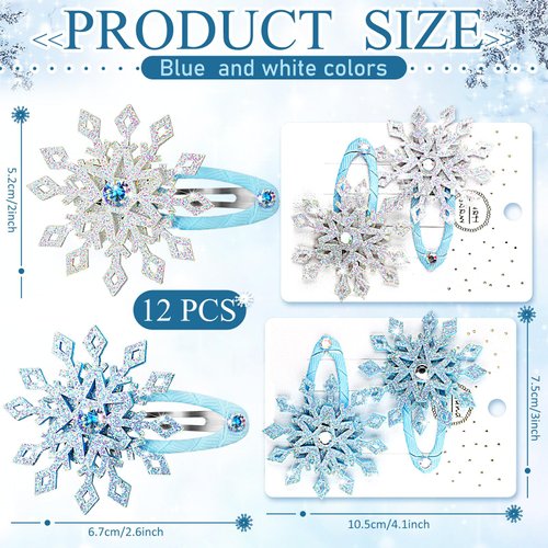 Misdary 12 Pcs Snowflake Hair Clips Blue White Christmas Hair Accessories Winter Holiday Hair Clips for Women Xmas Bow Hair Clip Glitter Snowflake Barrettes Festive Snowflake Hairpins for Gifts