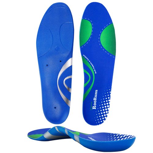 RooRuns Arch Support Plantar Fasciitis Insoles for Men and Women, PU Shock Absorption Low Profile Work Boots Orthotic Inserts for Flat Feet, Overpronation, Foot Heel Pain Relief, XS