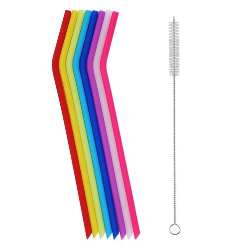 8 Pack - Reusable Regular Size Silicone Drinking Straws with 1 Cleaning Brushes, tifanso Extra long Flexible Coffee Drinking Standard Size Straws for 20oz and 30oz Tumblers and Mason Jars