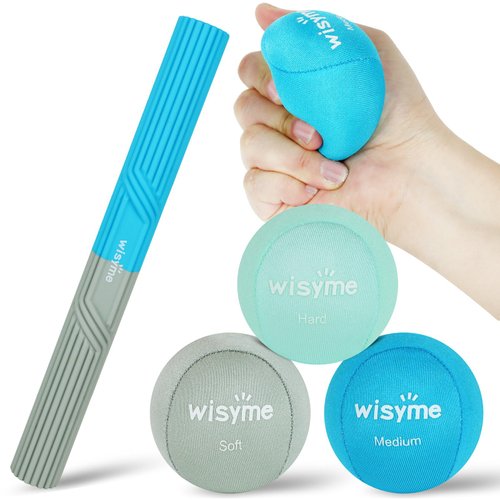3Pack Stress Balls for Adults & 1Pack Twist Hand Exerciser Bars, Hand Strengthening Grip Ball for Excercise, Hand Therapy & Stress Relief, Resistance Bar Relieves Tendonitis Pain (Grey)
