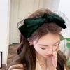 auwiyd Lolita Bow Headband Hoop Mesh Knotted Bow Hair Hoop Bridal Headdress for Women Girls Elegant Black and Green Double-layer Mesh Headband Vintage French Style Hair Accessories 2 PCS
