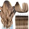 VINBAO Tape In Hair Extensions Human Hair Blonde Hair Extensions Tape In Dark Roots Color 3-8-22 Brown and Blonde Highlights Remy Hair Tape in Extensions 20 Pieces 50 Grams (16inch, #3/8/22)