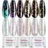 Sparkle Holographic Clear Chameleon Glitter Nail Dip Powder Nail Kit 6 Colors Set with opal foils, easy to use for starters, perfect Top Coat for black nail art SG061 ( Dip Liquid Set Not Included)