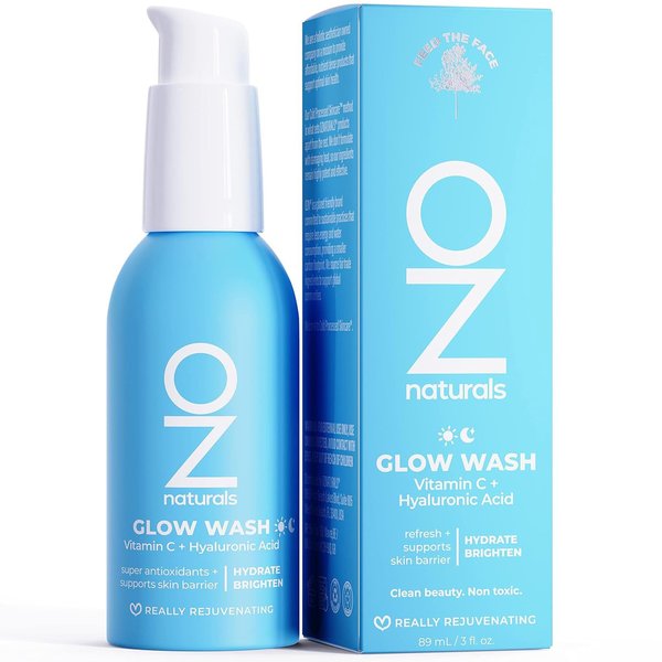 OZNaturals Glow Wash - Anti Aging Face Wash with Hyaluronic Acid and Vitamin C - Brightens, Plumps, and Hydrates Skin - Targets Sun Spots - 3 oz