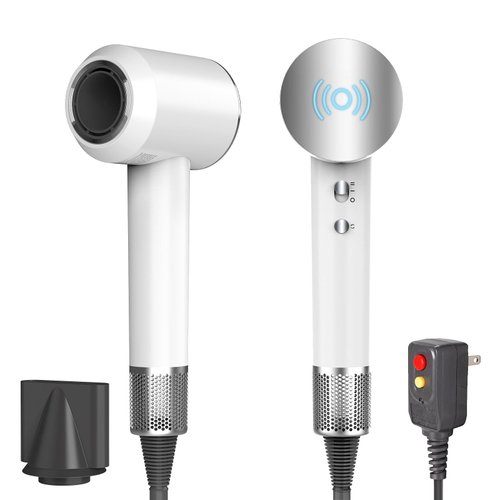 Hair Dryer,110000RPM Low Noise Thermo-Control Hair Dryer,1300W High-Speed Brushless Motor Negative Ionic Blow Dryer for Fast Drying with Nozzle(White)