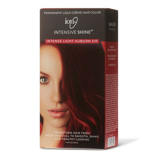ION Intensive Shine Permanent Liqui-Creme Hair Color Kit Fade Resistant Gray Coverage 2.5 Times More Shine Brilliant Long Lasting Color - Light Auburn 5IR