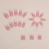 Gradient Pink Press on Nails Medium Long Square Fake Nails Nude Pink Full Cover Glue on Nails Glossy False Nails Reusable Glitter Artificial Acrylic Nails for Women Girls DIY Daily Wear 24Pcs