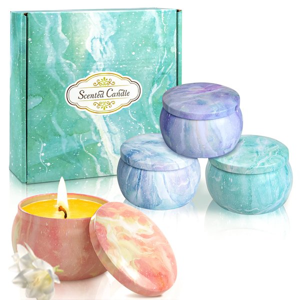 Scented Candles Women Gifts Set: Aromatherapy 4pack Lemon Rose Vanilla Orange 100% Soy Natural Wax 4.4 Ounce Travel Tin Fragrance Relaxing Stress Relief Aroma Home Yoga Birthday Mother