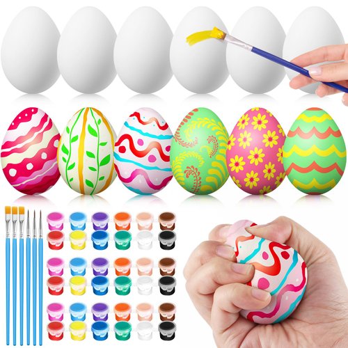 Poen Easter Egg Decorating Kit Easter Squeeze Slow Rising Toys Easter Coloring Craft Kit DIY Make Your Own Painting Crafts Party Favors Supplies(3 x 2.2 in, 12 Pcs)